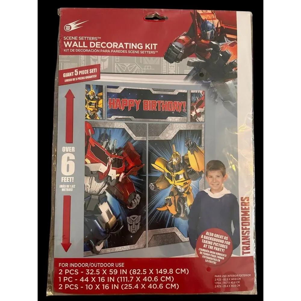 Transformers Wall Decorating Birthday Kit Optimus Prime Bumble Bee 5pc Set 6ft C